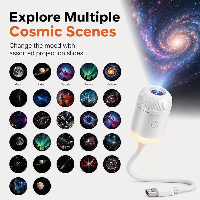 2-in-1 Starry Sky projectors & Galaxy projector Night Light with 12 Projection Films, 360° Adjustable HD LED Space Lamp for Bedroom Milky Way Mood Lighting