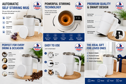 Electric Coffee Mug USB Rechargeable Automatic Magnetic Cup | امزج مشروبك بضغطة زر