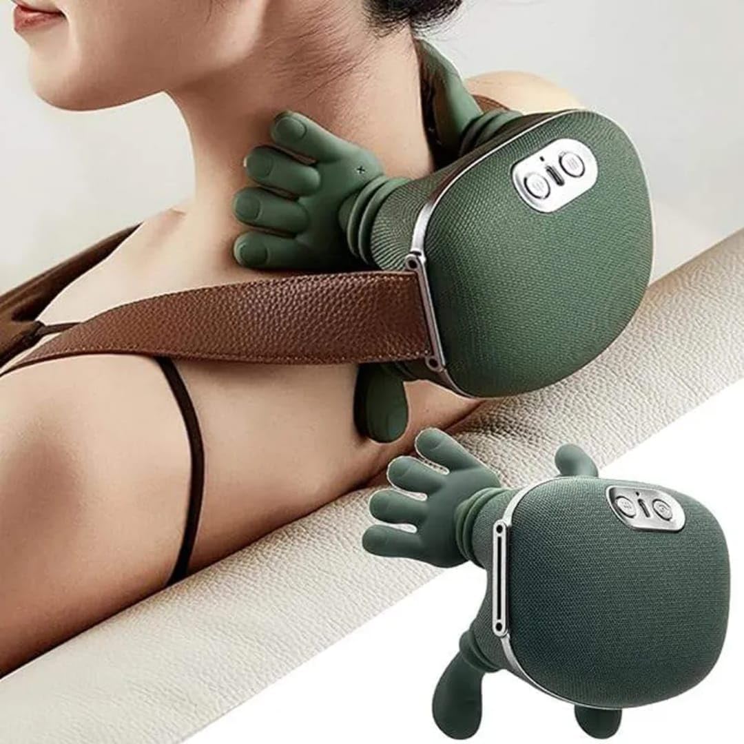 Neck & Back Massager with Heat, Portable Electric Deep Tissue Kneading, Human Hand Simulation for Pain Relief & Muscle Relaxation