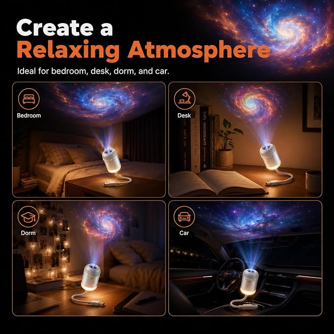 2-in-1 Starry Sky projectors & Galaxy projector Night Light with 12 Projection Films, 360° Adjustable HD LED Space Lamp for Bedroom Milky Way Mood Lighting