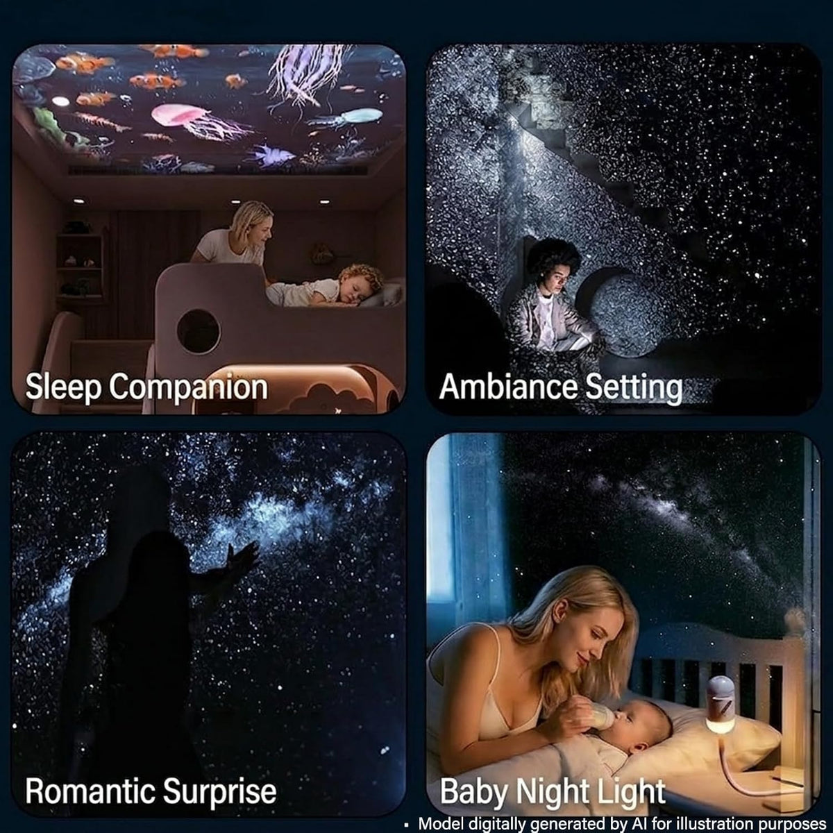 2-in-1 Starry Sky projectors & Galaxy projector Night Light with 12 Projection Films, 360° Adjustable HD LED Space Lamp for Bedroom Milky Way Mood Lighting