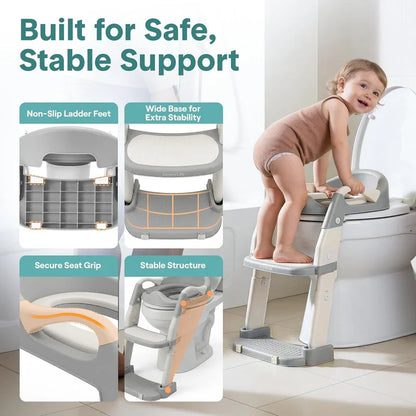 2-in-1 Toddler Potty Training Seat for babies with Step Stool Ladder